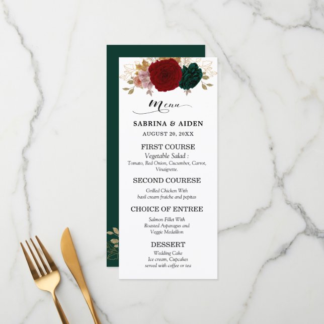 Menu Émeraude de Bourgogne de Bourgogne Mariage floral  (Devant/Arrière en situation)