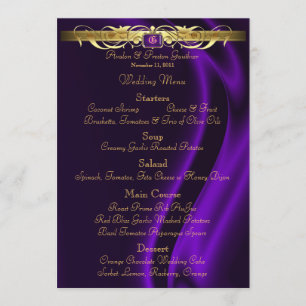 Menu en soie pourpre de mariage de rouleau d'or de