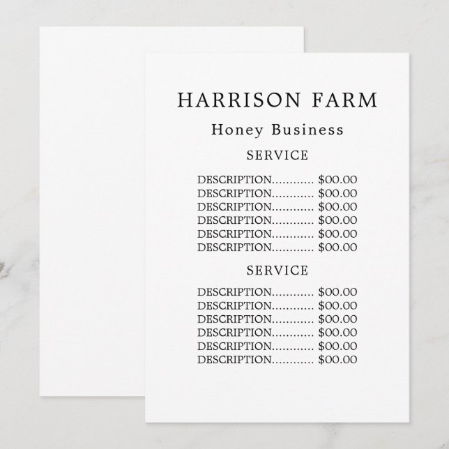 Menu Entreprise d'apiculture simple (Devant / Derrière)