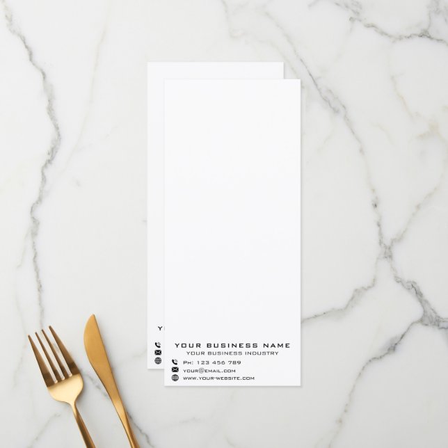 Menu Entreprise Promotionnelle Personnalisée - Moderne (Devant/Arrière en situation)