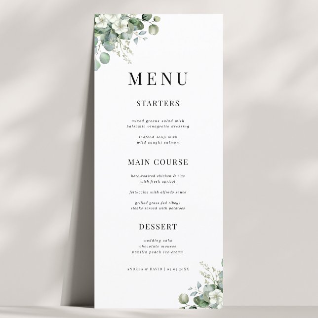 Menu Eucalyptus blanc Floral été Mariage de la nature (Créateur téléchargé)