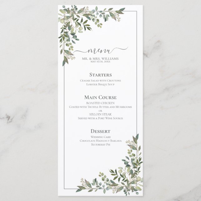 Menu Eucalyptus Botanique Sage Mariage vert (Devant)