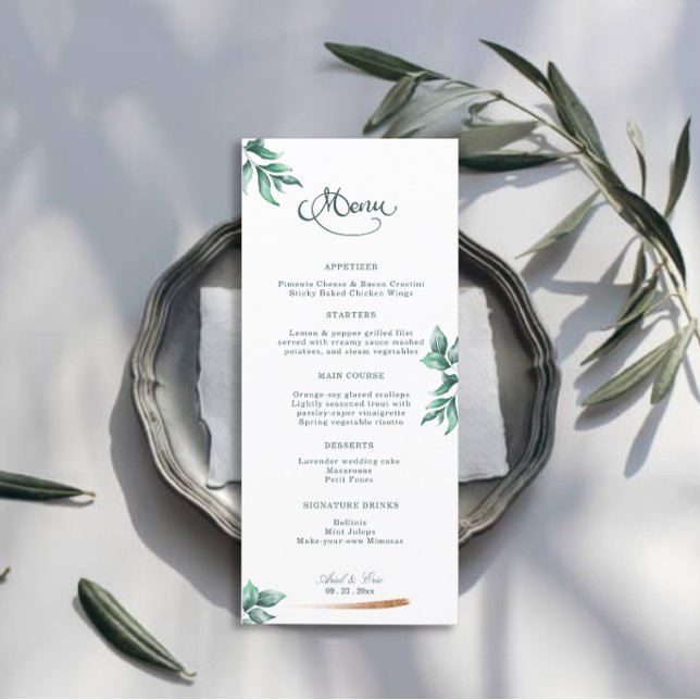 Menu Eucalyptus Greenery Élégant Mariage Script (Créateur téléchargé)
