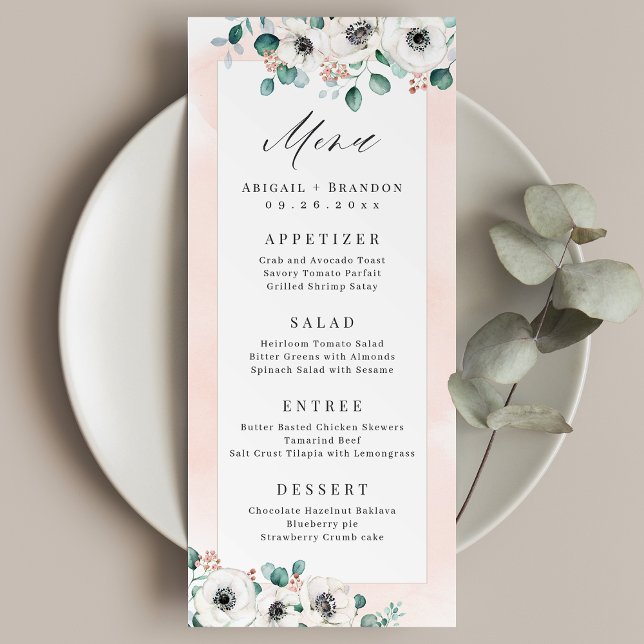 Menu Eucalyptus Verdure anémonique floral rustique mari (Eucalyptus Greenery anemone floral rustic wedding Menu)
