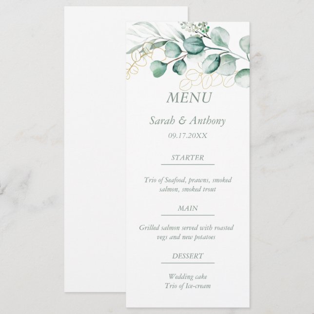 Menu Eucalyptus Verdure Feuillage Rustique Mariage Nour (Devant / Derrière)