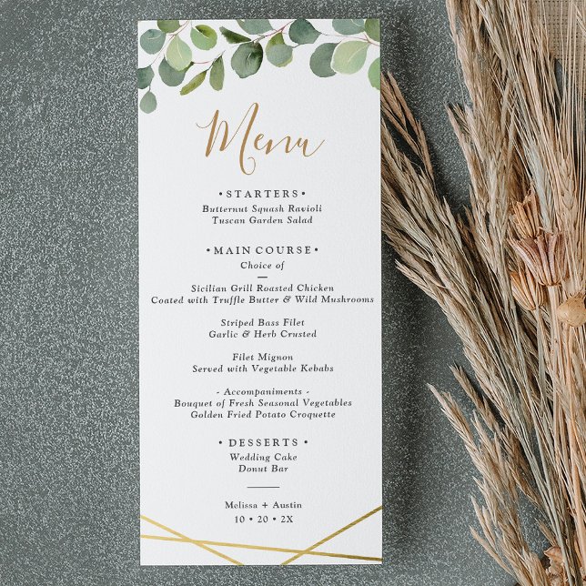 Menu Eucalyptus vert avec Mariage de cadre géométrique  (Créateur téléchargé)