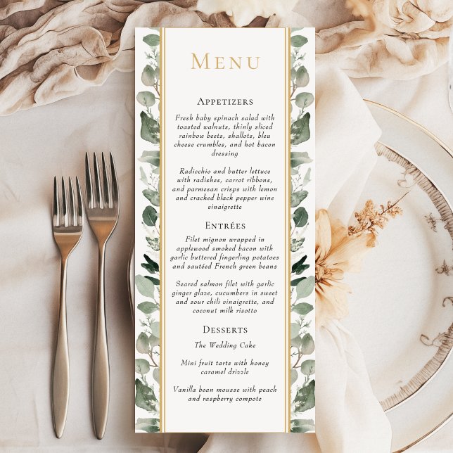 Menu Eucalyptus Vert Or Simple Sage Vert Mariage (Créateur téléchargé)