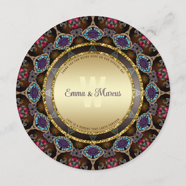 Menu Événement Mandala Mosaïque Pourpre Aqua Bohème Ori (Dos)