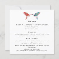 Menu Faire-part de mariage des colombes Origami
