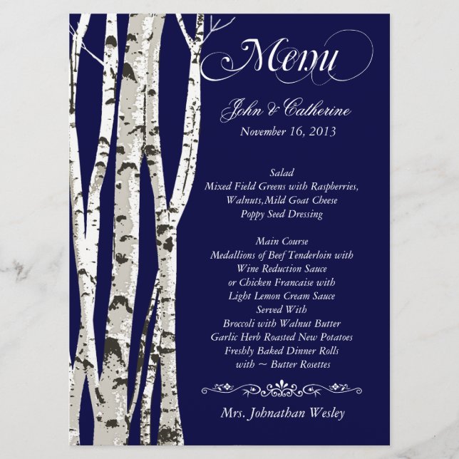 Menu fait sur commande de mariage d'arbres de (Devant)
