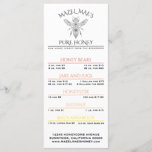 Menu fait sur commande de miel de rucher