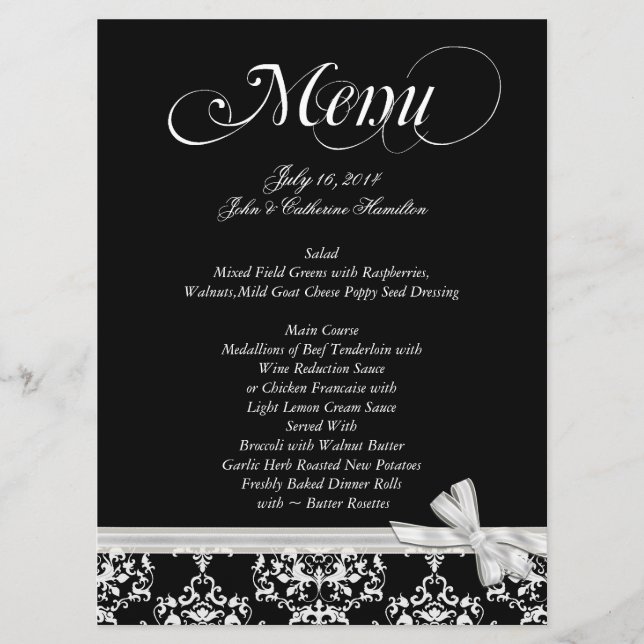 Menu fait sur commande noir et blanc chic de (Devant)