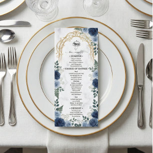 Menu Fausse feuille d'or en arc imprimé floral marine s