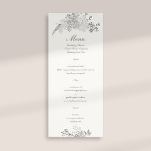 Menu Faux Embossé Peony Classic Formal Mariage Pearl