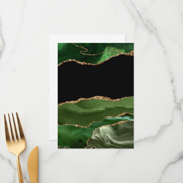 Menu Faux Emerald Green Marbré Agate contemporain (Devant/Arrière en situation)
