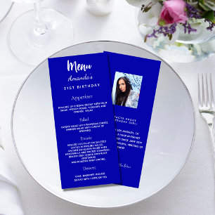 Menu fête d'anniversaire bleu royal faits amusants