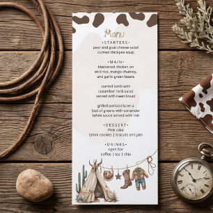 Menu Fête de bébé cow-boy rustique howdy Western aquare