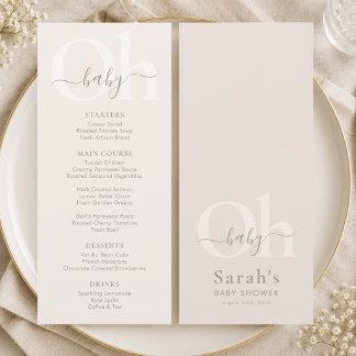 Menu Fête de bébé simple moderne et neutre Oh Bébé