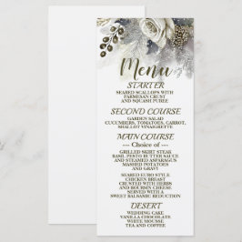 Menu Fête de mariage Argent Golden White Roses Fleurs