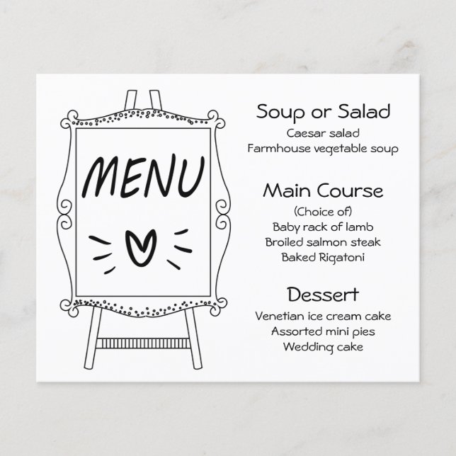 Menu Fête de Mariage Noir Et Blanc Signe D'Eau (Devant)