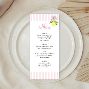 Menu Fête de Naissance Coquette Citrons Roses Bébé
