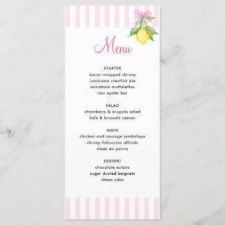 Menu Fête de Naissance Coquette Citrons Roses Bébé