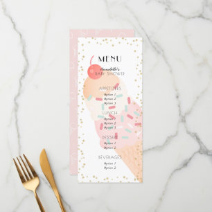 Menu Fête de naissance de bébé fille rose cerise glace