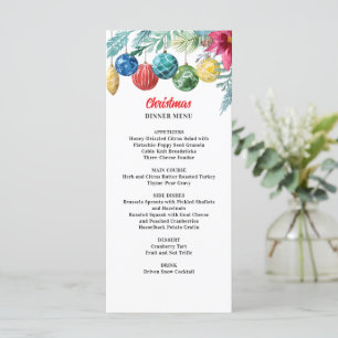 Menu Fête de Noël de l'échange d'ornements d'aquarelle