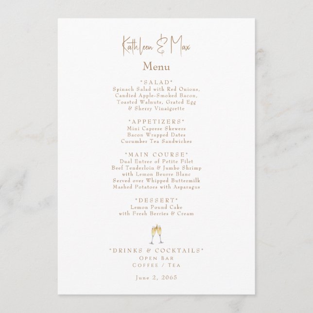 Menu Fête d'engagement White Champagne Toast II (Devant)