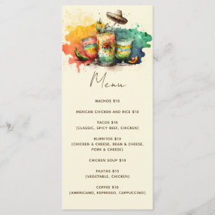 Menu Fête des boissons d'aquarelle Café alimentaire mex