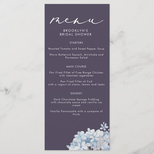 Menu Fête des mariées de la marine Light Blue Hydr (Devant)