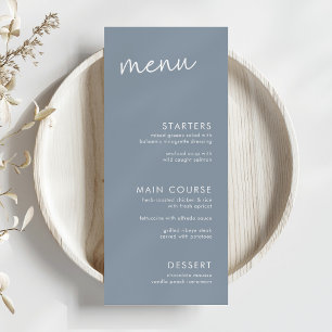 Menu Fête des mariées de script minimaliste bleu poussi
