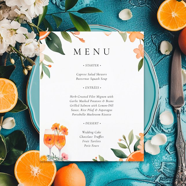 Menu Fête des mariées Florale Aperol Spritz (Créateur téléchargé)