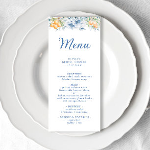 Menu Fête des mariées Florale Bleu Aquarelle
