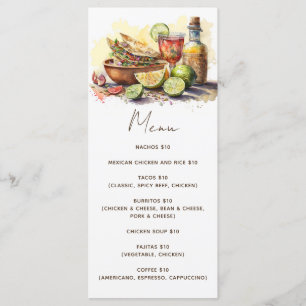 Menu Fête des tacos aquarelles. Café mexicain