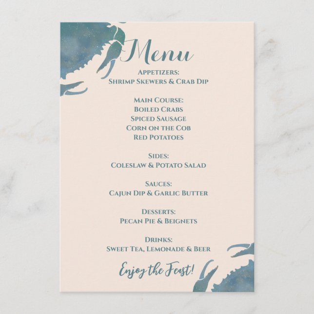 Menu Fête du crabe| Aquarelle Crabe Bleu, Partie Engaga (Devant)