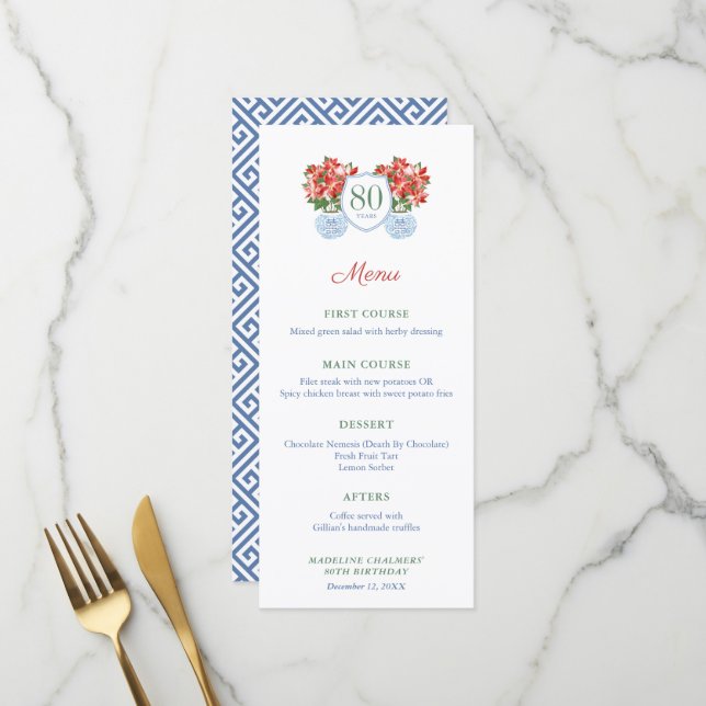 Menu Fêtes intelligentes de Poinsettia Jubilé d'anniver (Devant/Arrière en situation)