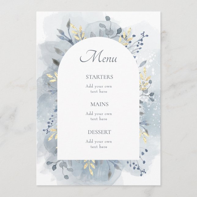 Menu feuillage aquarelle bleue  (Devant)