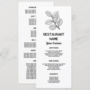 Menu Feuille Moderne, Restaurant Mince