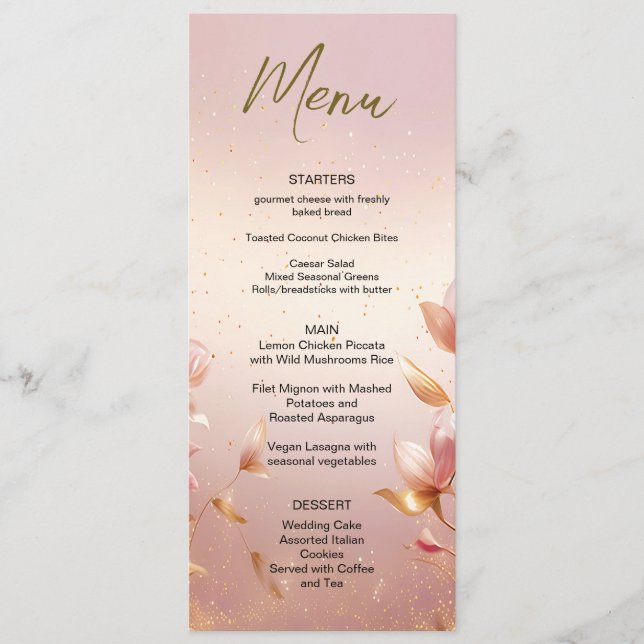 Menu Feuille Rose Floral Mariage (Devant)