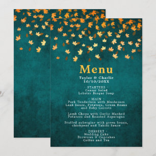 Menu Feuilles d'automne Gold et Mariage bleu Turquoise