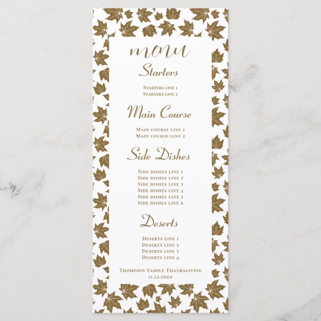 Menu Feuilles de l'érable Thanksgiving Brunch Dîner (Devant)