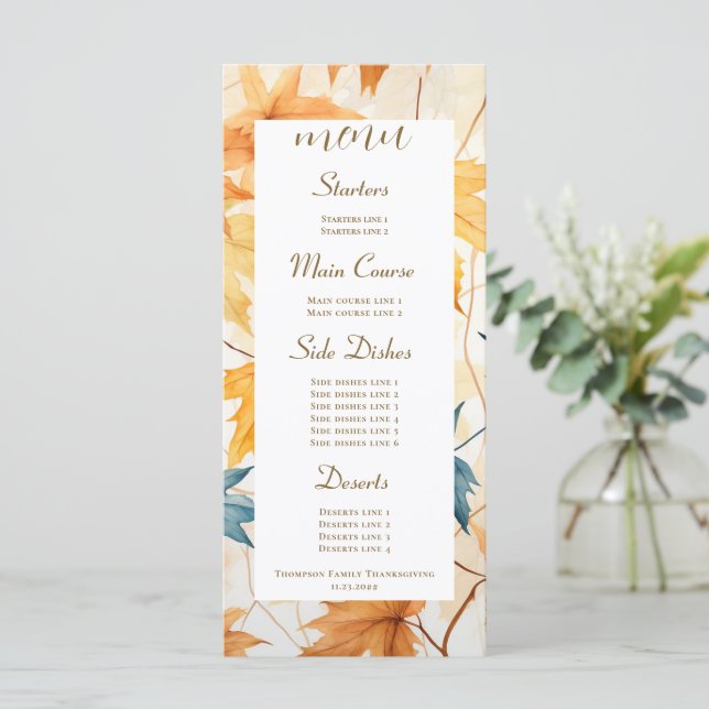 Menu Feuilles de l'érable Thanksgiving Brunch Dîner (Debout devant)