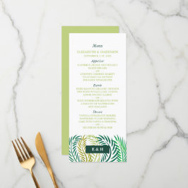 Menu Feuilles de palmiers tropicaux, Mariage de plage