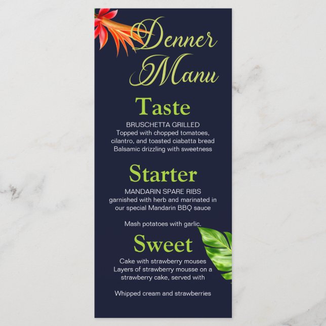 Menu Feuilles tropicaux et Mariage de fleurs (Devant)