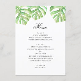Menu Feuilles verts exotiques. Mariage tropical d'été