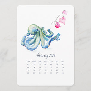 Menu Février Se tenir seul Calendrier Bleu Octopus