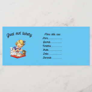Menu Fille vintage personnalisée cuire un gâteau