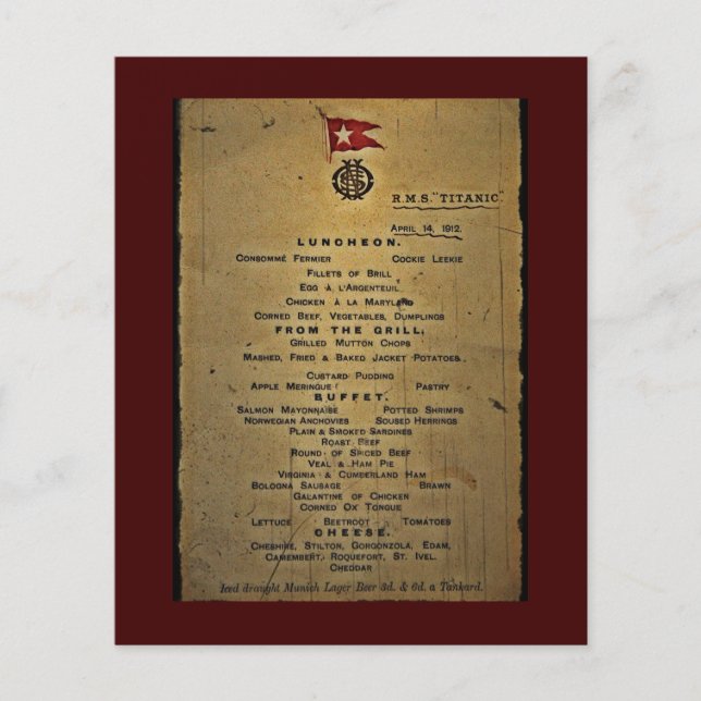 Menu final RMS Titanic (Devant)