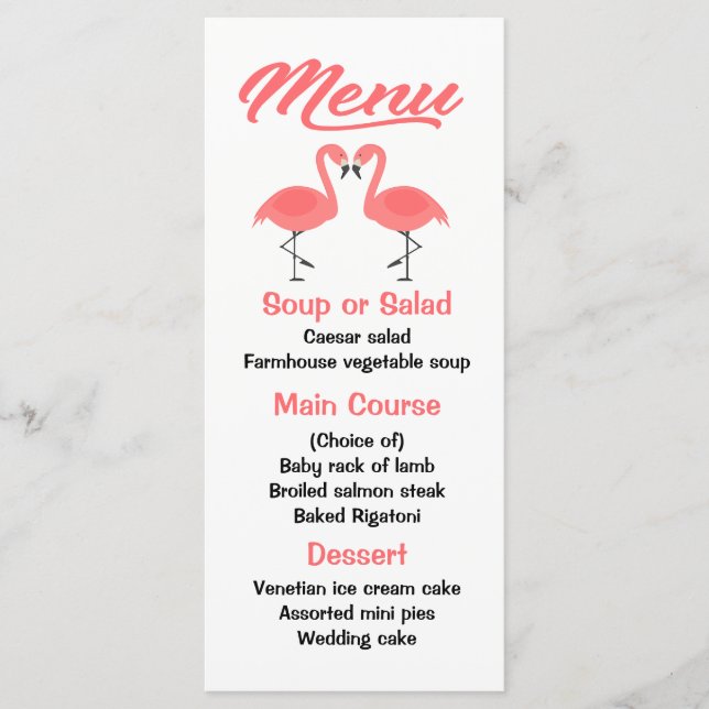 Menu Flamant rose rose tropical Mariage de menu, Party  (Devant)